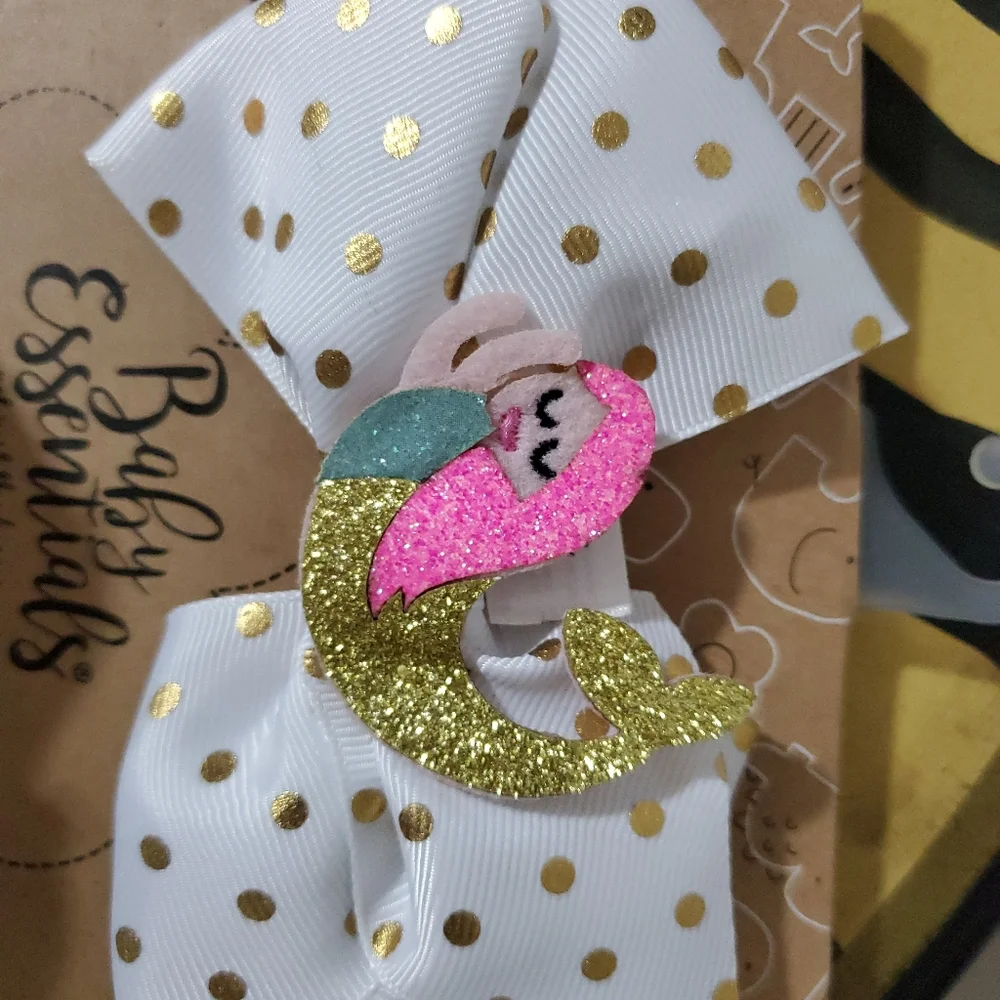 New Baby essentials white and pink mermaid sock booties and hair bow set